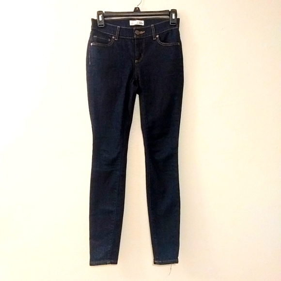 LOFT Denim - EUC LOFT Dark Wash Brown Thread Trim Denim Skinny Leggings Women's Size 0